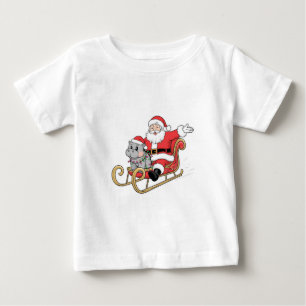 Camiseta Para Bebê Papais noeis cavalgando com um bebê Moo Deng Hippo