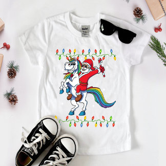 Camiseta Para Bebê Papais noeis Cotovelos Curtos Andando Unicórnio