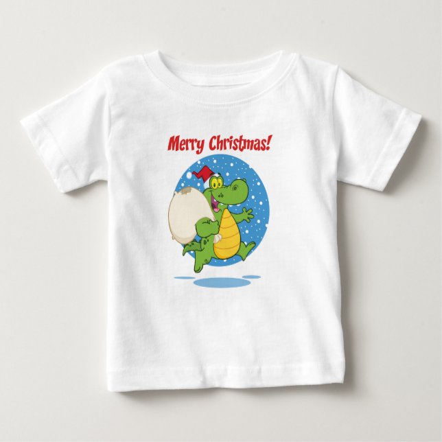 Camiseta Para Bebê Papais noeis de Crocodilo Feliz de Natal | Feriado (Frente)