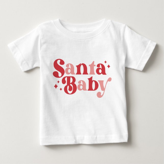 Camiseta Para Bebê Papais noeis de Natal Bebê Cute Moderna Script de  (Frente)