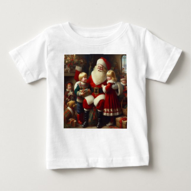Camiseta Para Bebê Papais noeis de Natal com Crianças 6 (Frente)