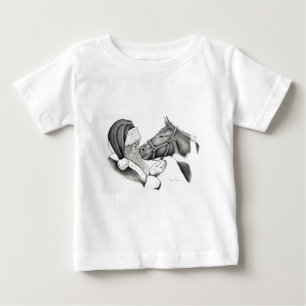 Camiseta Para Bebê Papais noeis de Natal e Cavalo de Pintura