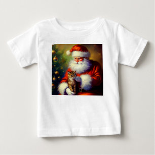 Camiseta Para Bebê Papais noeis de Natal e um Gato 1
