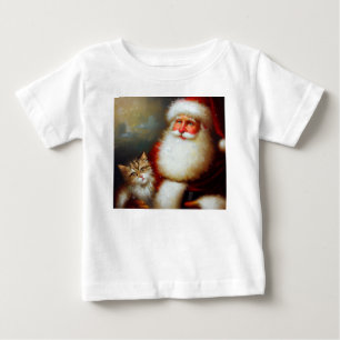 Camiseta Para Bebê Papais noeis de Natal e um Gato 2