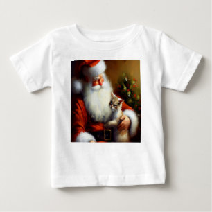 Camiseta Para Bebê Papais noeis de Natal e um Gato 3