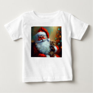 Camiseta Para Bebê Papais noeis de Natal e um Gato 4