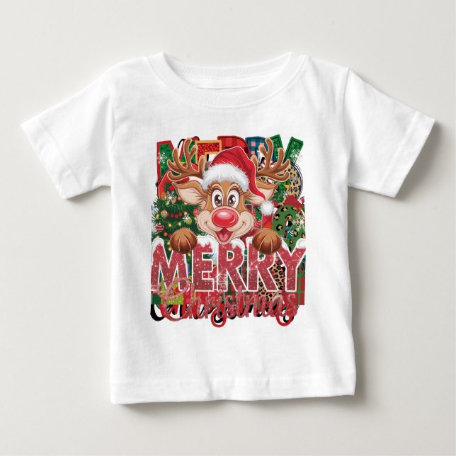 Camiseta Para Bebê Papais noeis de Natal Feliz (Frente)