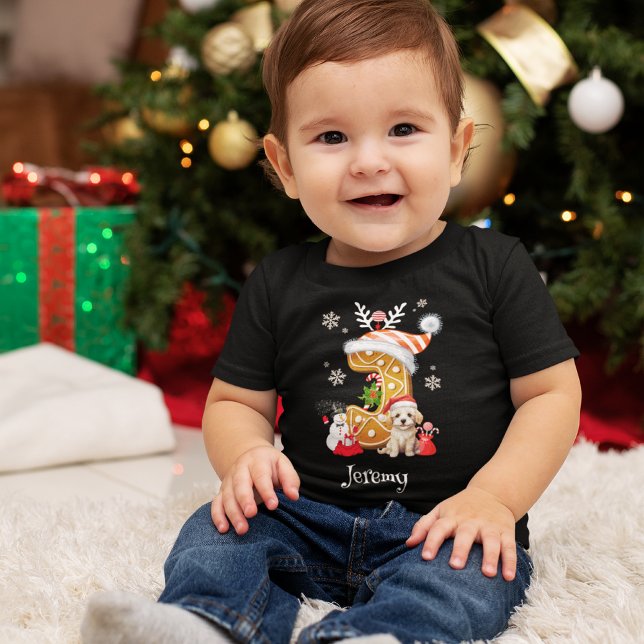 Camiseta Para Bebê Papais noeis de Natal Gingerbird Alphabet J Boy (Criador carregado)