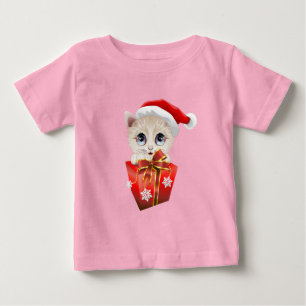 Camiseta Para Bebê Papais noeis de Natal Kitten com presentes