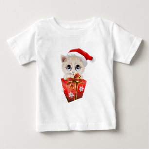 Camiseta Para Bebê Papais noeis de Natal Kitten com presentes