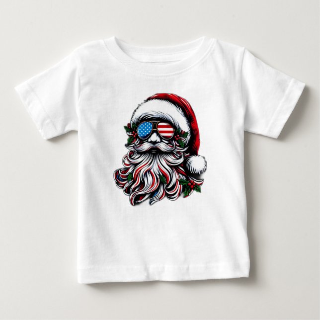 Camiseta Para Bebê Papais noeis de Natal patrióticos/americanos (Frente)