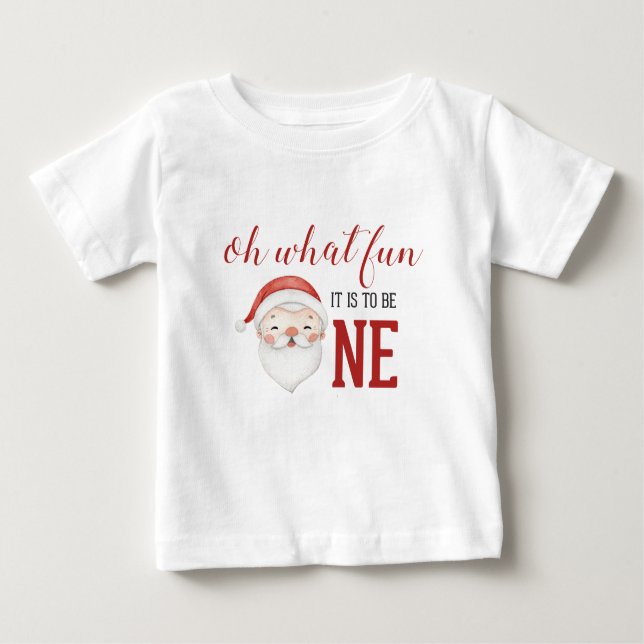 Camiseta Para Bebê Papais noeis de Natal Primeiro Aniversário (Frente)