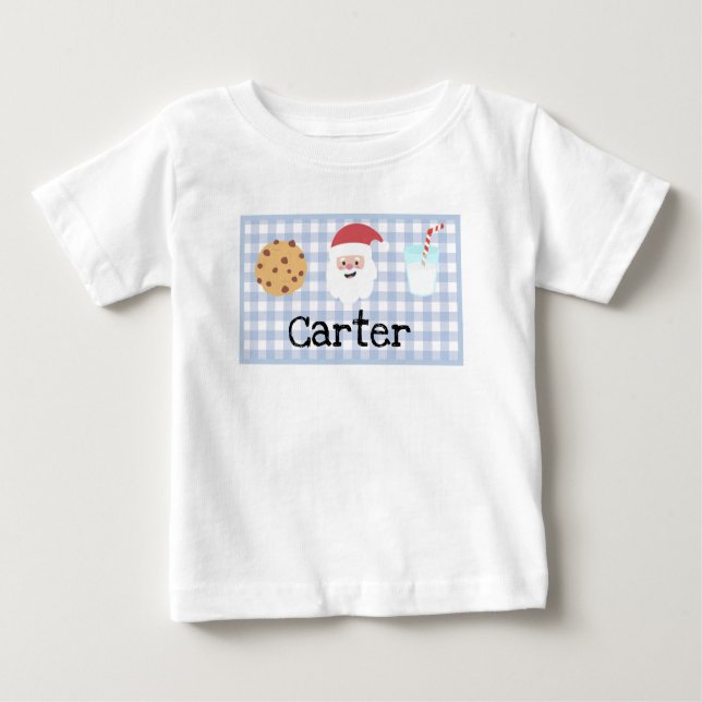 Camiseta Para Bebê Papais noeis de Xadrez Leite e Cookies Camisa-bebê (Frente)
