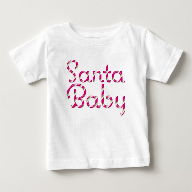 Camiseta Para Bebê Papais noeis Doces Rosa Bebês Cane Holiday Baby T  (Frente)