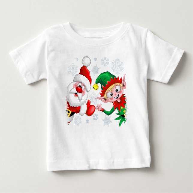 Camiseta Para Bebê Papais noeis e Caracteres de Natal do Elf diminuem (Frente)