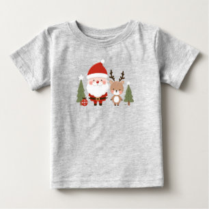 Camiseta Para Bebê Papais noeis e renas de Natal bonitos