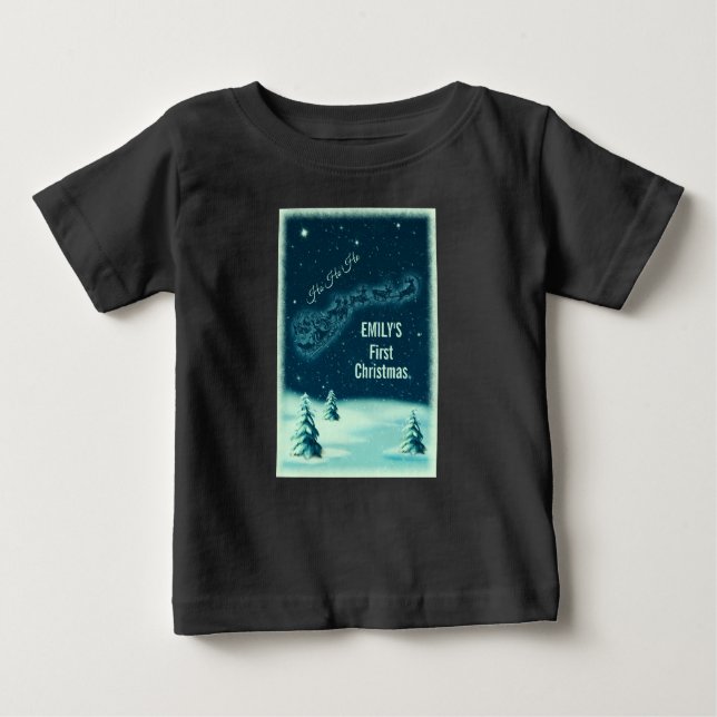 Camiseta Para Bebê Papais noeis e suas Renas Primeiro Natal (Frente)