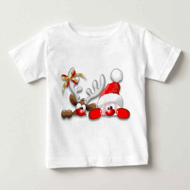 Camiseta Para Bebê Papais noeis engraçados e cartoon de rena (Frente)