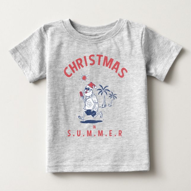 Camiseta Para Bebê Papais noeis Engraçados No Natal Do Verão Em Julho (Frente)