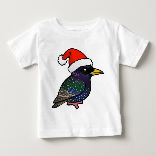 Camiseta Para Bebê Papais noeis European Starling (Frente)
