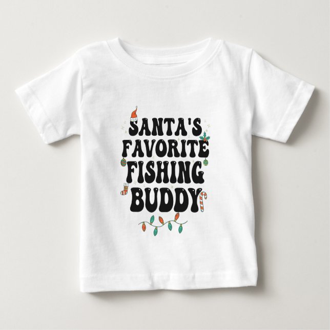 Camiseta Para Bebê Papais noeis Favoritos Pescaria Pai de Natal Engra (Frente)