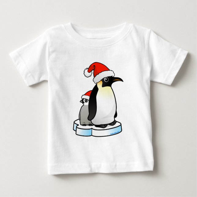Camiseta Para Bebê Papais noeis Imperador Pinguim (Frente)