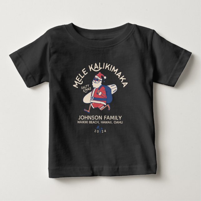 Camiseta Para Bebê Papais noeis Mele Kalikimaka do Havaí (Frente)