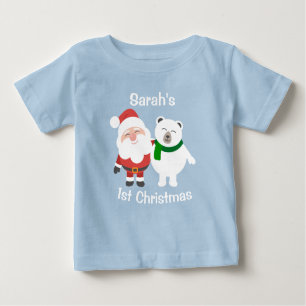 Camiseta Para Bebê Papais noeis personalizados e Natal do Urso Polar 