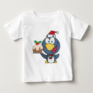 Camiseta Para Bebê Papais noeis Pinguim com Bolo de Natal
