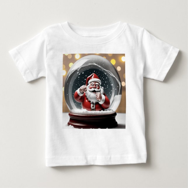 Camiseta Para Bebê Papais noeis presos em um globo de neve Frio Natal (Frente)