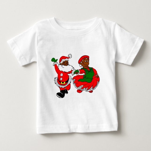 Camiseta Para Bebê papais noeis pretos sra. claus (Frente)