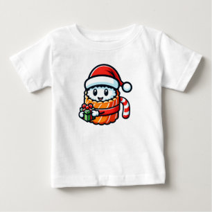 Camiseta Para Bebê Papais noeis Sushi - Rolha Festiva com Presente