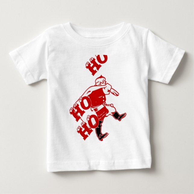 Camiseta Para Bebê Papais noeis vermelhos e brancos caminhando Ho Ho  (Frente)