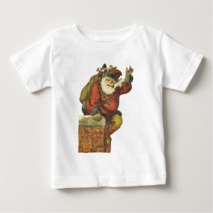 Camiseta Para Bebê Papais noeis Vintage descendo a chaminé