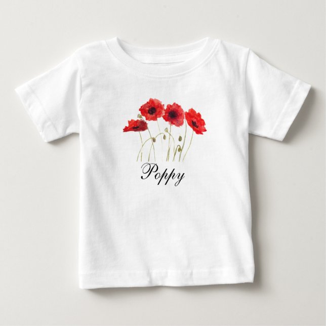 Camiseta Para Bebê Papoulas Vermelhas Água-forte Floral Papoula Bebê (Frente)