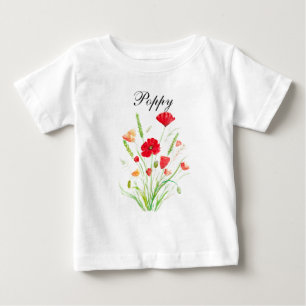 Camiseta Para Bebê Papoulas Vermelhas Água-tinta Floral Papoula Bebê