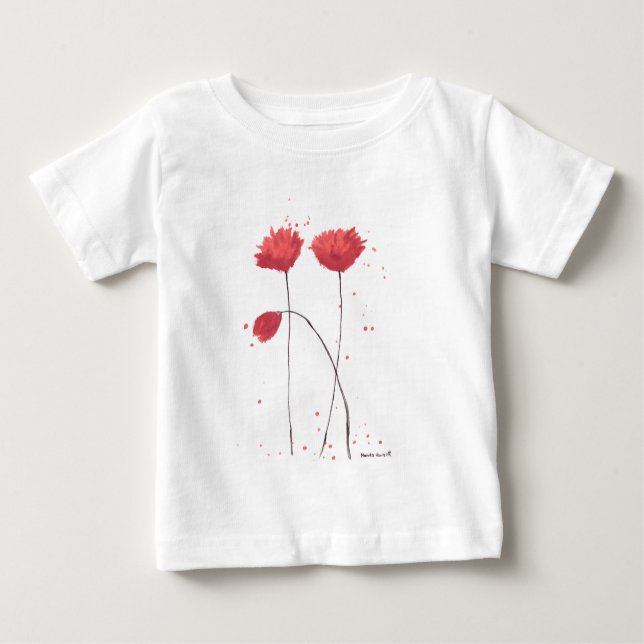 Camiseta Para Bebê Papoulas vermelhas flores aquarela flores silvestr (Frente)