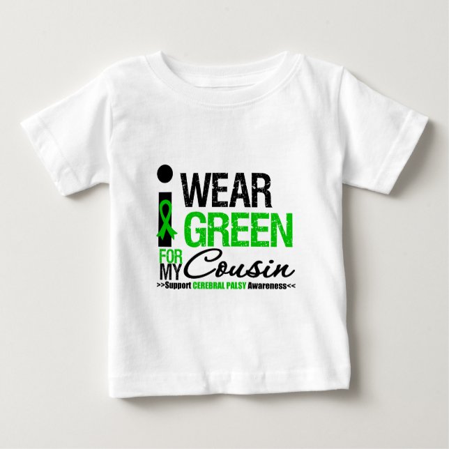 Camiseta Para Bebê Paralisia cerebral eu visto a fita verde para meu (Frente)