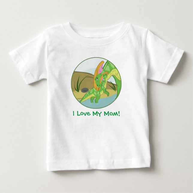 Camiseta Para Bebê Parasaurolophus Mãe e Bebê (Frente)