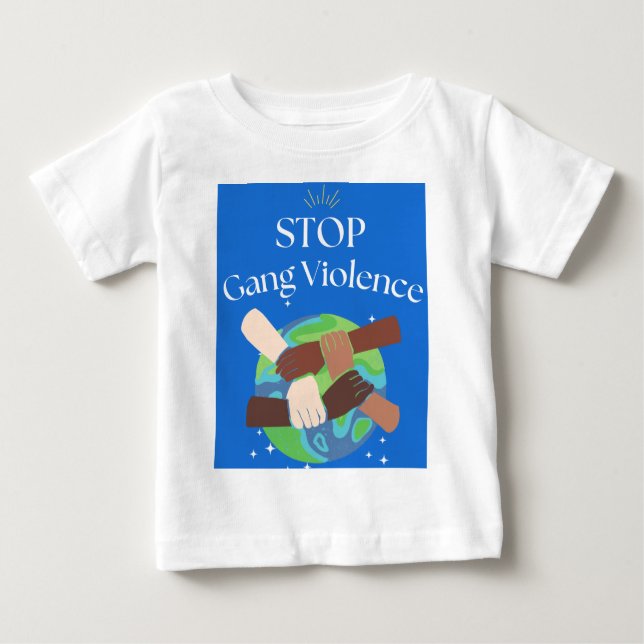 Camiseta Para Bebê Parem as Mãos de Violência de Gang entrelaçadas (Frente)