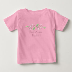Camiseta Para Bebê Parente Mais Fofo da Noiva Aquarela Cerejeira em F