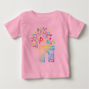 Camiseta Para Bebê Paris França   Arc de Triomphe   Neon Design