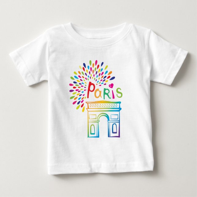 Camiseta Para Bebê Paris França | Arc de Triomphe | Neon Design (Frente)