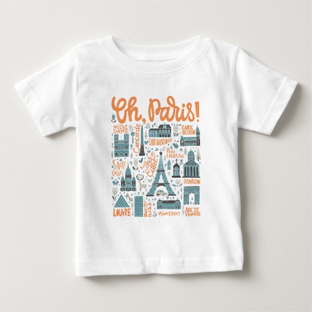 Camiseta Para Bebê Paris! | Tipografia Urbanística (Frente)