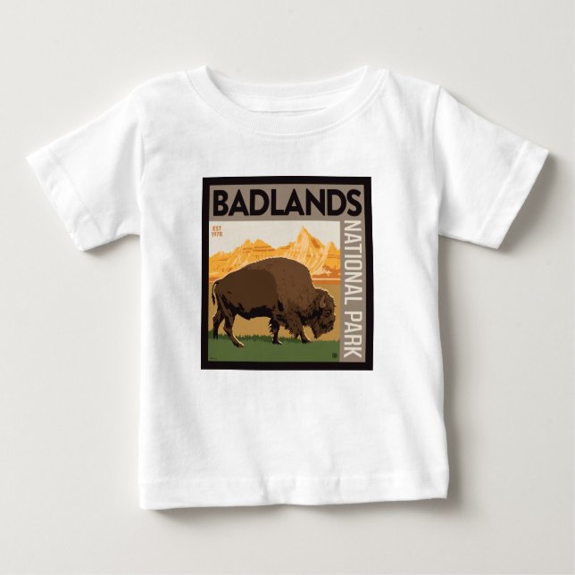 Camiseta Para Bebê Parque Nacional Badlands | Buffalo (Frente)