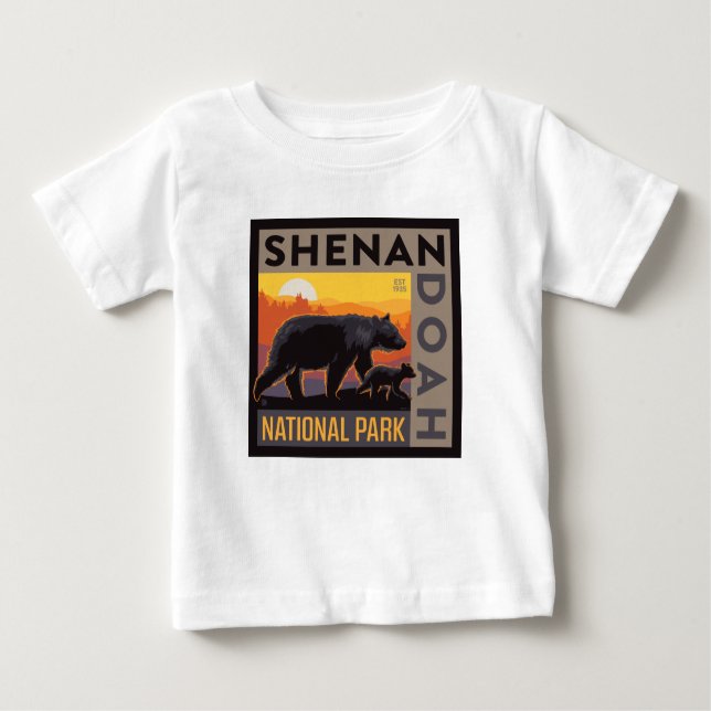 Camiseta Para Bebê Parque Nacional Shenandoah | Urso mamário e Cubos (Frente)