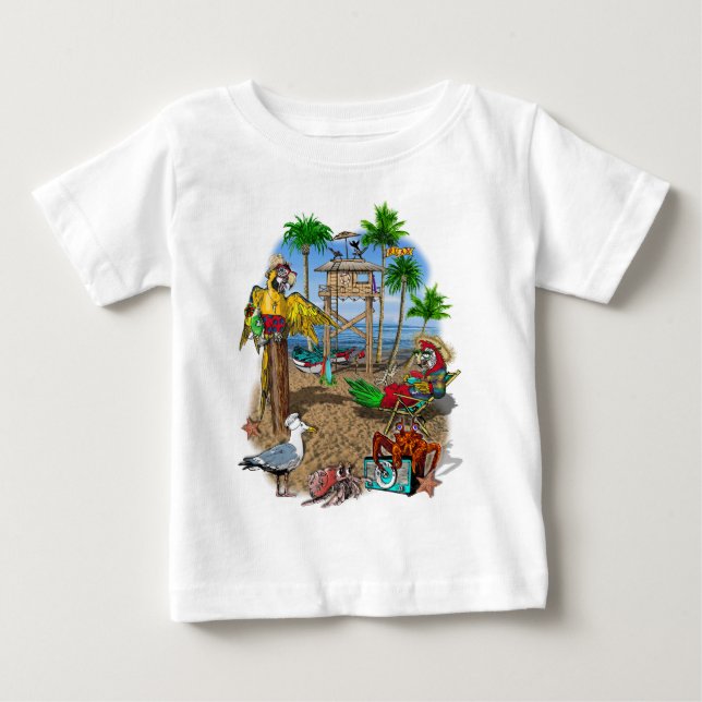 Camiseta Para Bebê Parrots Beach Party (Frente)