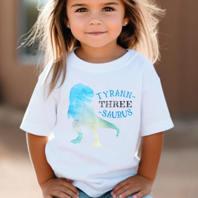 Camiseta Para Bebê Partido Dinossauro aniversário de 3 anos Azul Tyra (Dinosaur 3rd Birthday Party Blue Tyrannosaurus Rex Baby T-Shirt
)