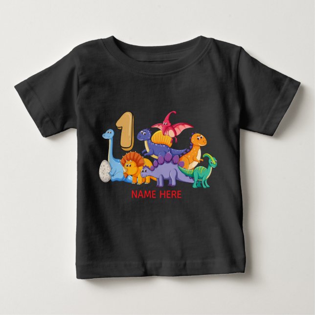Camiseta Para Bebê Partido do dinossauro do primeiro aniversario (Frente)