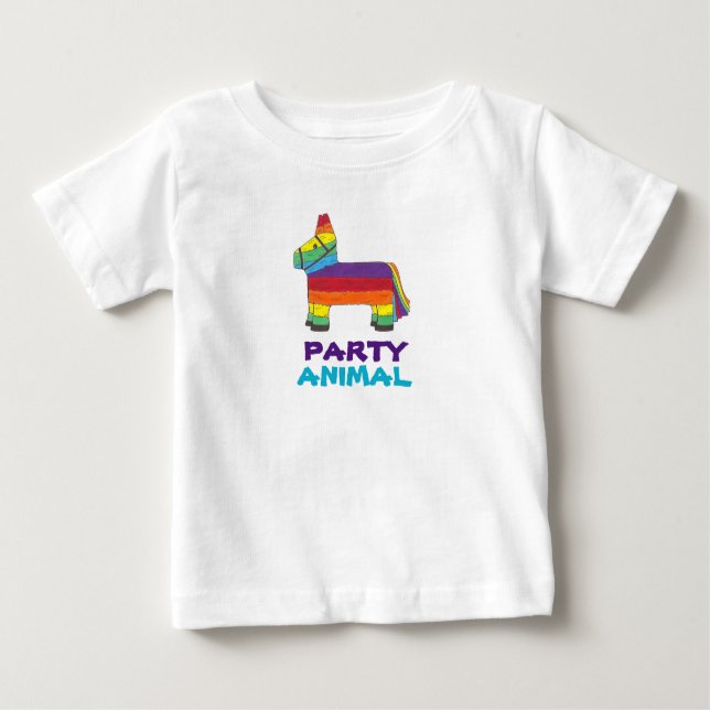 Camiseta Para Bebê PARTY ANIMAL Rainbow Donkey Piñata Birthday Fiesta (Frente)